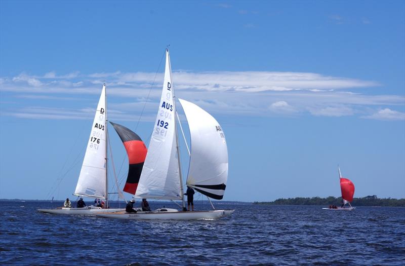Amazing Grace and Abracadabra on the first leg windward to leeward in race one - 2024 International Dragon Class Prince Philip Cup day 1 photo copyright Jeanette Severs taken at Metung Yacht Club and featuring the Dragon class