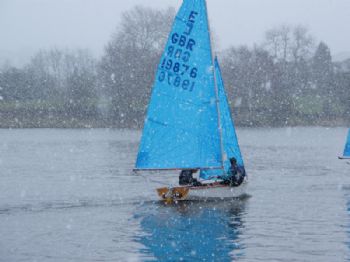 Sailing in the snow at the Toddbrook Enterprise open