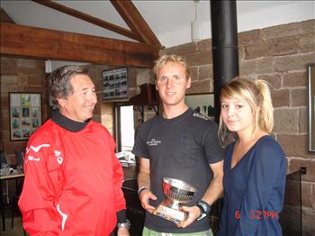 Christian Birrell and Hannah Sadler accept their prizes in the Noble Marine Enterprise Under 21 Event at Barnt Green