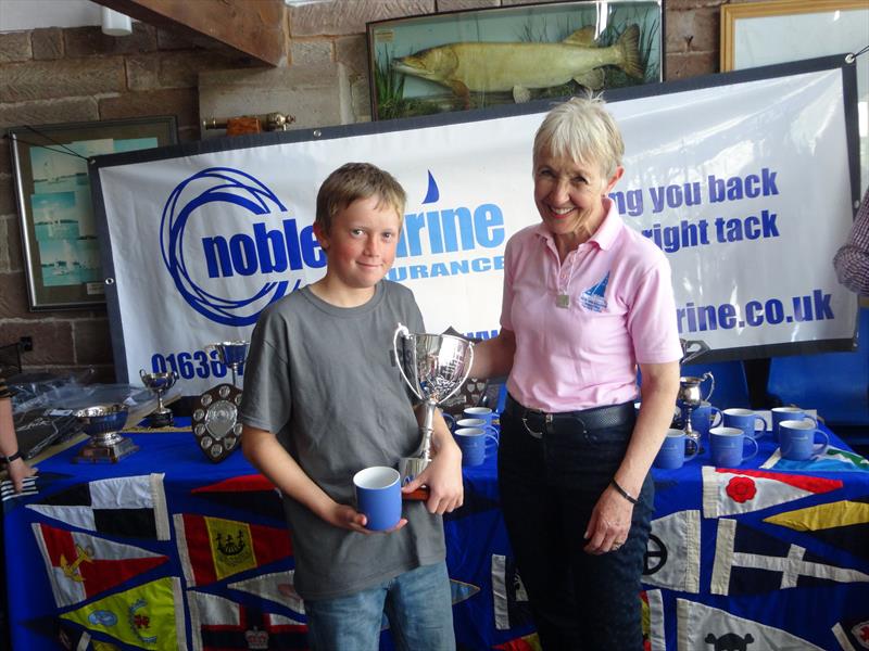 Roscoe Martin being presented with the Tim Finch Under 15 Enterprise Trophy during the Enterprise National Youth Championship at Barnt Green photo copyright Paula Southworth taken at Barnt Green Sailing Club and featuring the Enterprise class