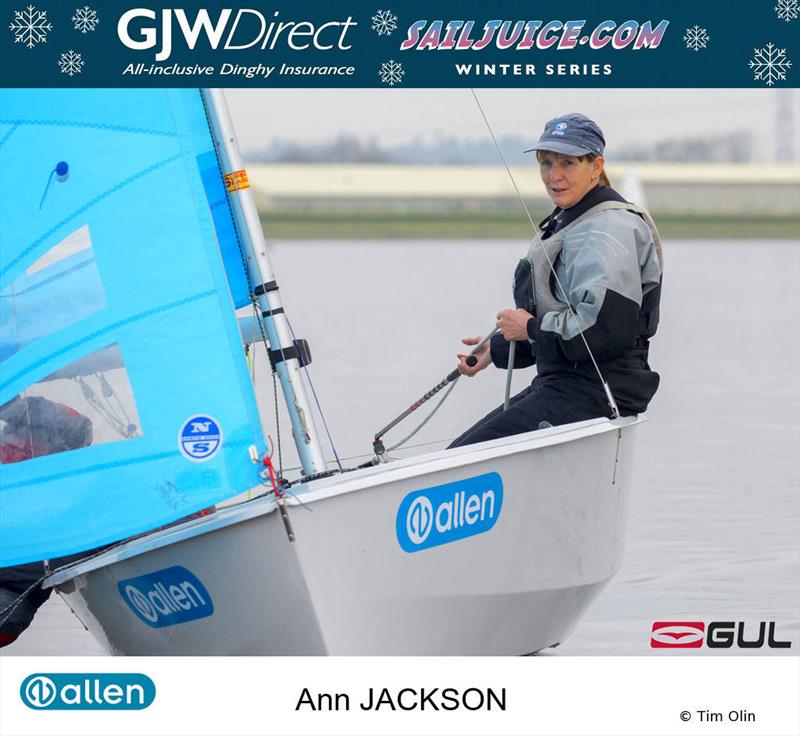Ann Jackson leads the Gul Top Lady rankings in the GJW Direct Sailjuice Winter Series photo copyright Tim Olin / www.olinphoto.co.uk taken at Queen Mary Sailing Club and featuring the Enterprise class