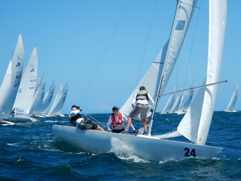 On the podium in second place, The Hole Way team of Cameron Miles, David Sampson and Grant Crowle at the Australian Etchells Nationals photo copyright Bronwen Ince taken at  and featuring the Etchells class