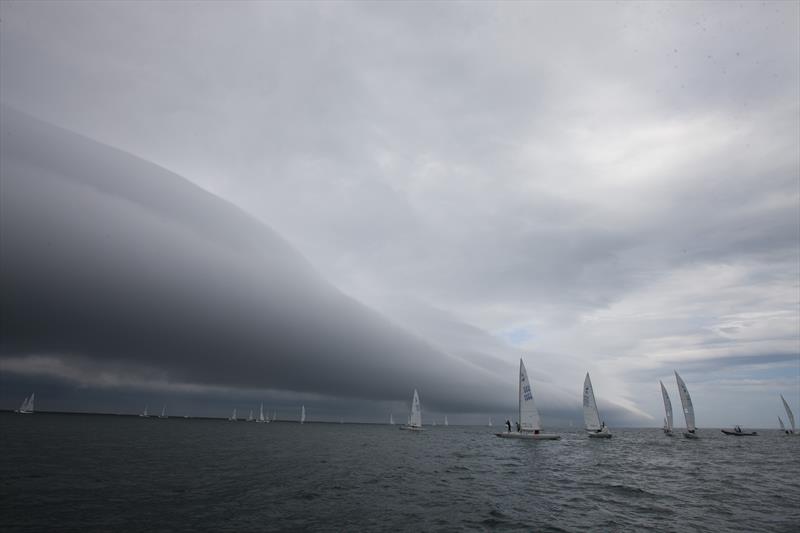 Wind and rain on day 3 of the 2014 Etchells World Championship off Newport, R.I photo copyright Sharon Green / New York Yacht Club taken at New York Yacht Club and featuring the Etchells class