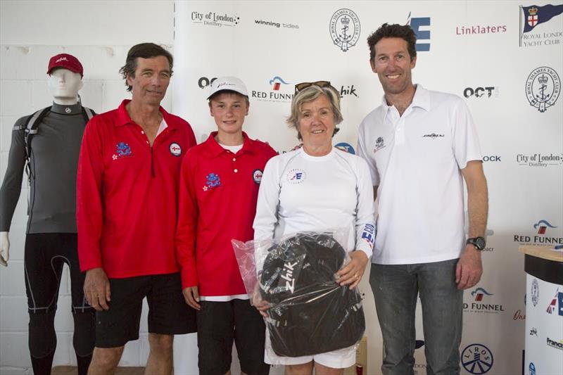he Royal Hong Kong Yacht Club team collecting the day's prizes courtesy of sponsor Zhik photo copyright Emma Louise Wyn Jones Photography taken at  and featuring the Etchells class