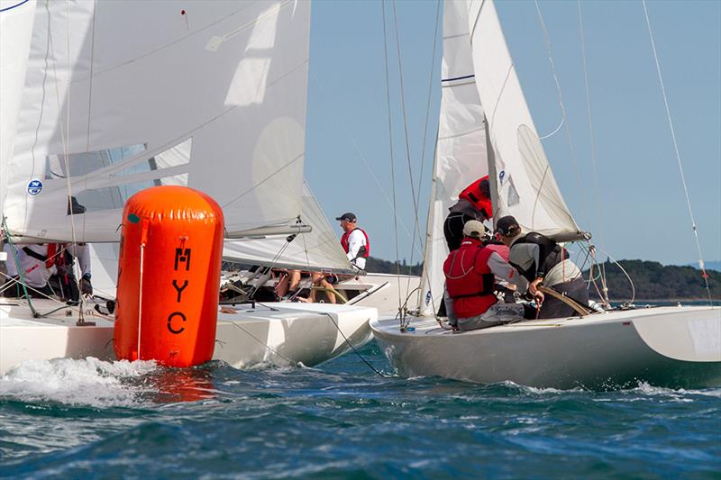 Bruce Ferguson's Whisper with Cameron Miles on tactics, in trouble at the bottom mark in race 2 on day 1 of the Etchells 20th Australasian Championship photo copyright Teri Dodds taken at Mooloolaba Yacht Club and featuring the Etchells class
