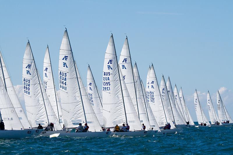 Busy at the pin end for both races on day 2 of the Etchells 20th Australasian Championship photo copyright Teri Dodds taken at Mooloolaba Yacht Club and featuring the Etchells class