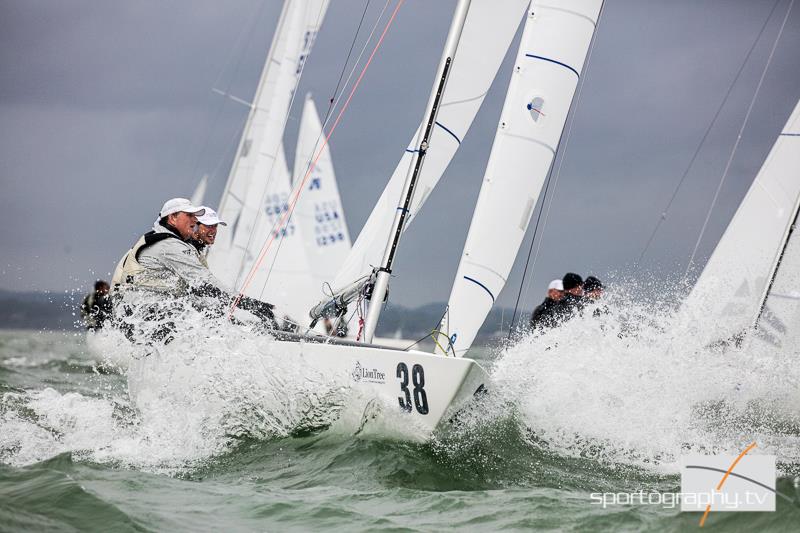 Ante Razmilovic's Swedish Blue, representing the Yacht Club Costa Smeralda, on day 5 of the Etchells Worlds in Cowes photo copyright Alex Irwin / www.sportography.tv taken at Royal London Yacht Club and featuring the Etchells class