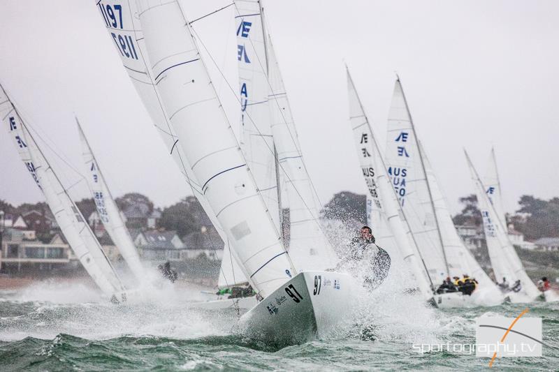 Pedro Andrade (POR), with a team of Henry Bagnall and Charles Nankin, representing the Norddeutscher Regatta Verein, Germany at the Etchells Worlds in Cowes - photo © Alex Irwin / www.sportography.tv