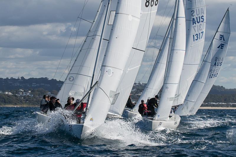YandooXX brining some of the fleet into the top mark on day 1 of the Line 7 Etchells Australasian Championship at Mooloolaba photo copyright Alex McKinnon Photography taken at Mooloolaba Yacht Club and featuring the Etchells class