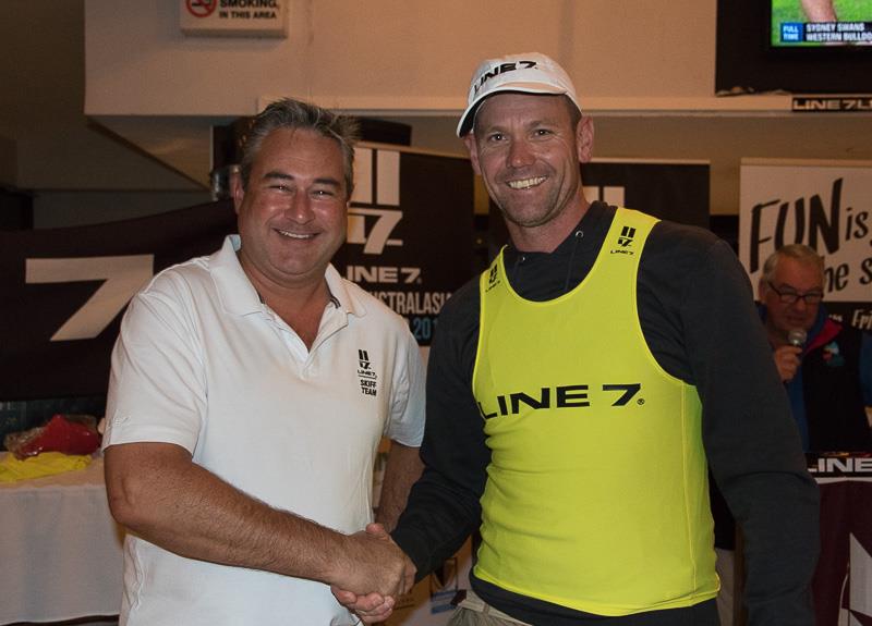Graeme Taylor from Magpie is presented with the leader's Yellow Jersey after day 1 of the Line 7 Etchells Australasian Championship at Mooloolaba - photo © Alex McKinnon Photography