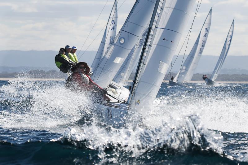 Entourage make a splash on day 1 of the Line 7 Etchells Australasian Championship at Mooloolaba photo copyright Alex McKinnon Photography taken at Mooloolaba Yacht Club and featuring the Etchells class