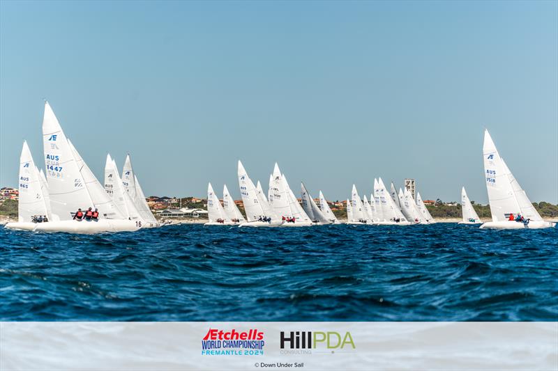 The fleet downwind on day 4 of the 2024 Etchells World Championships - photo © Alex Dare, Down Under Sail