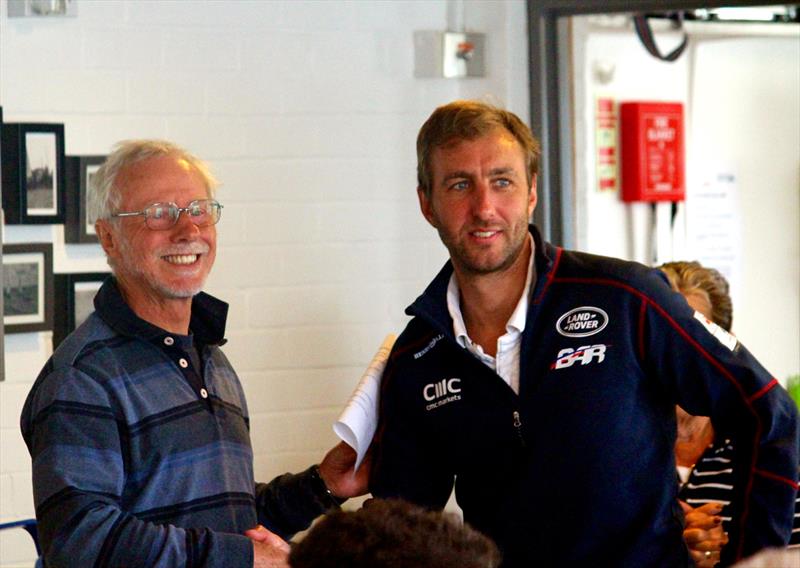 Richard Eagleton congratulates the National Champion, Chris Gill after the Europe Nationals at Highcliffe photo copyright Sarah Desjonqueres taken at Highcliffe Sailing Club and featuring the Europe class