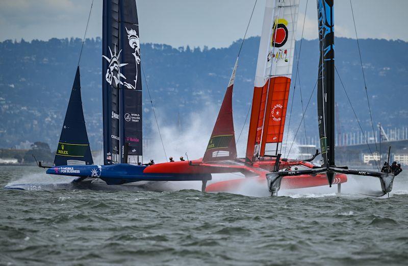 Collision between USA SailGP Team and Spain SailGP Team on Race Day 2 of San Francisco SailGP, Season 2 photo copyright Ricardo Pinto for SailGP taken at Golden Gate Yacht Club and featuring the F50 class