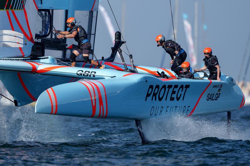 Great Britain SailGP Team helmed by Ben Ainslie competing on Race Day 1 of the Dubai Sail Grand Prix presented by P&O Marinas in Dubai, United Arab Emirates photo copyright Bob Martin for SailGP taken at  and featuring the F50 class