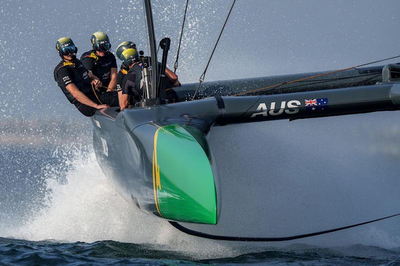 Australia SailGP Team helmed by Tom Slingsby competing on Race Day 2 of the Dubai Sail Grand Prix presented by P&O Marinas in Dubai, United Arab Emirates photo copyright Bob Martin for SailGP taken at  and featuring the F50 class