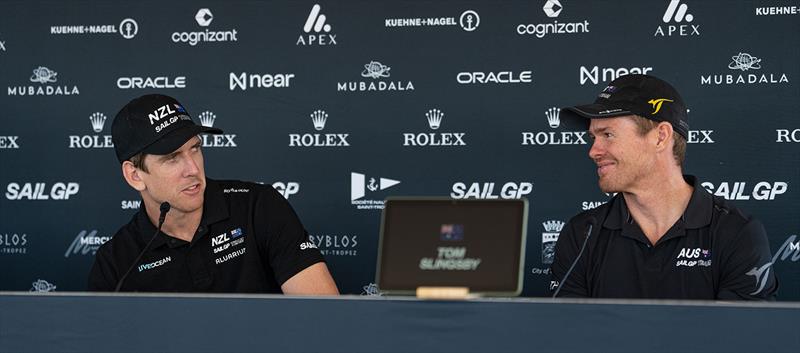Peter Burling, Co-CEO and driver of New Zealand SailGP Team, and Tom Slingsby, CEO and driver of Australia SailGP Team, speak to the media in a pre-event press conference ahead of the France Sail Grand Prix in Saint-Tropez, France. 8th September - photo © Andrew Baker for SailGP