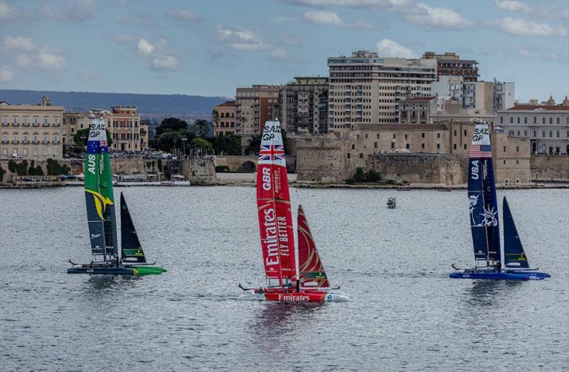 The three boat Final at Italy SailGP held in Taranto suffered from a lack of wind - eventually the time limit ran out photo copyright SailGP taken at Yacht Club Italiano and featuring the F50 class