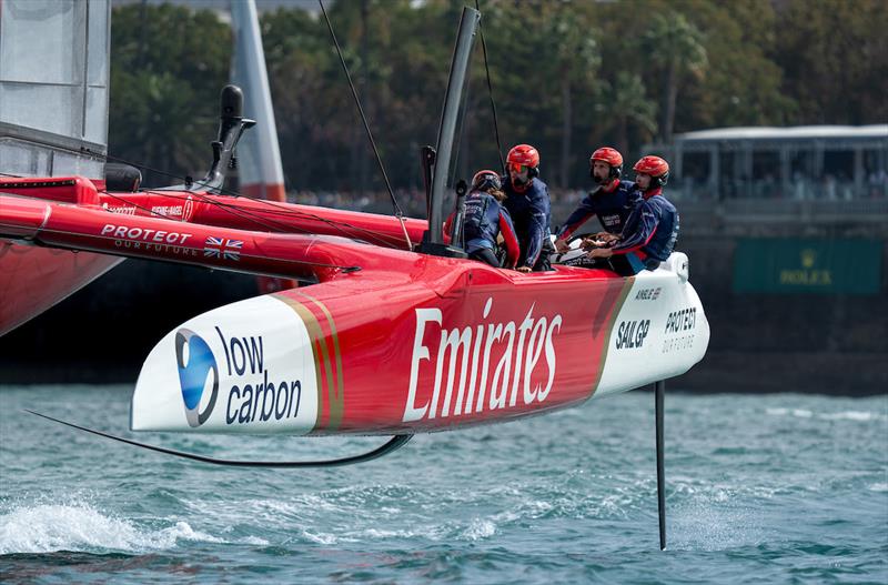 Emirates Great Britain SailGP Team helmed by Ben Ainslie on Race Day 2 of the Spain Sail Grand Prix in Cadiz, Spain - photo © Bob Martin for SailGP