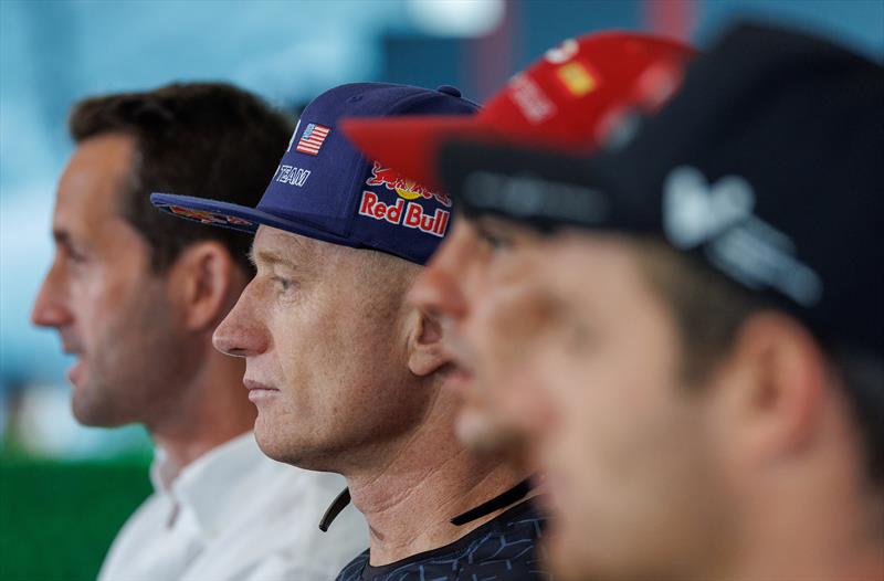 Ben Ainslie, driver of Great Britain SailGP Team, Jimmy Spithill, driver of USA SailGP Team, Jordi Xammar, driver of Spain SailGP Team, and Sebastien Schneiter, co-driver of Switzerland SailGP Team, at a press conference - photo © Ian Walton for SailGP