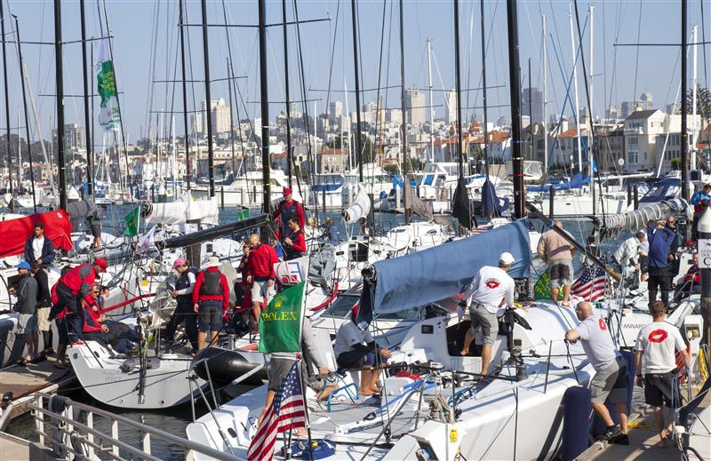 Ambiance on the docks at St. Francis Yacht Club ahead of the Rolex Big Boat Series photo copyright Daniel Forster / Rolex taken at St. Francis Yacht Club and featuring the Farr 40 class