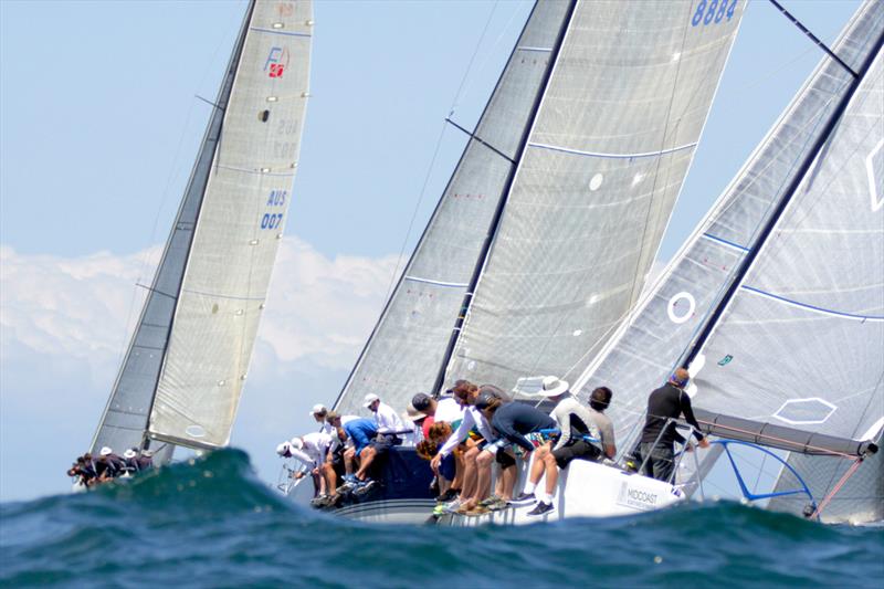 Good Form and Exile (foreground) on day 1 of the Farr 40 Australian Open Series in Sydney photo copyright Pete Harmsen taken at Middle Harbour Yacht Club and featuring the Farr 40 class