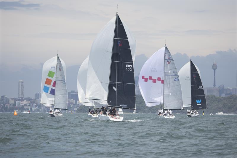 The fleet downwind on day 1 of the Farr 40 Australian Championship photo copyright Beth Morley / www.sportsailingphotography.com taken at Middle Harbour Yacht Club and featuring the Farr 40 class
