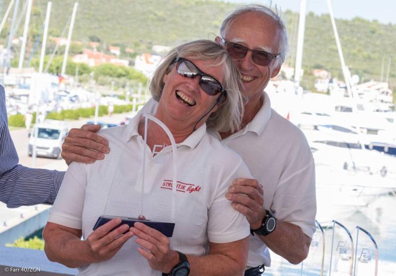 Skipper Wolfgang Schaefer and his wife Angela, a key member of the crew, are shown at the awards ceremony for the D-Marin Farr 40 Zadar Regatta - photo © Farr 40 / ZGN