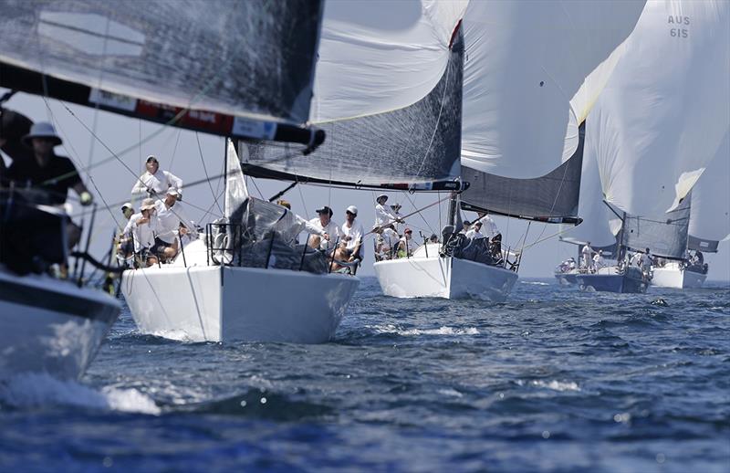 The fleet downwind on day 1 of the Farr 40 2016/17 NSW State Title photo copyright Crosbie Lorimer taken at Middle Harbour Yacht Club and featuring the Farr 40 class
