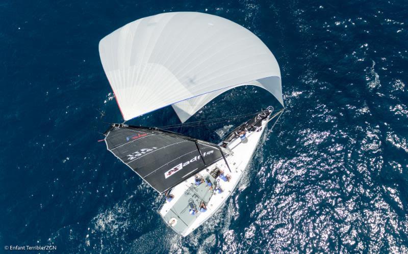 A great aerial look at Enfant Terrible as she sails downwind under spinnaker. The Italian entry led by skipper Alberto Rossi placed second in the overall standings - photo © Farr 40 / ZGN
