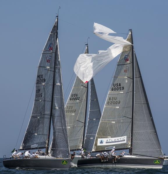 Flojito y Cooperando snags Plenty's rig with its spinnaker on day one of the Rolex Farr 40 North American Championship photo copyright Rolex / Daniel Forster taken at  and featuring the Farr 40 class