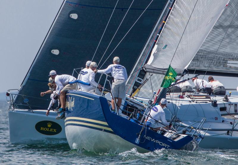 Barking Mad crosses behind Groovederci on day one of the Rolex Farr 40 North American Championship photo copyright Rolex / Daniel Forster taken at  and featuring the Farr 40 class