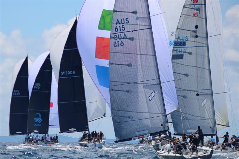 Farr 40s downwind - 2018 Farr 40 NSW State Title - Day 1 photo copyright Jen Hughes taken at Middle Harbour Yacht Club and featuring the Farr 40 class