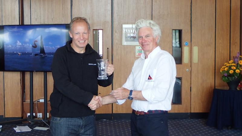 Stewart Whitehead's Rebellion receiving the runners up prize from Robert Vose, Royal Southern YC Rear Commodore Sailing photo copyright Leslie Greenhalgh taken at Royal Southern Yacht Club and featuring the Fast 40 class