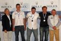 Rolex Miami OCR Finn prizegiving: (l to r) Giles Scott (GBR), Edward Wright (GBR) and Gasper Vincec (SLO)