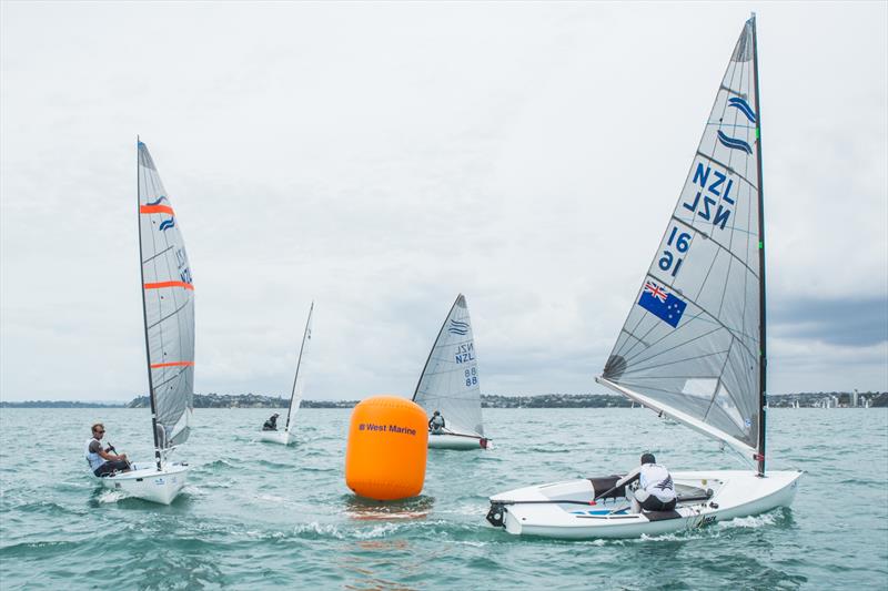 Andrew Murdoch and Josh Junior on day 4 of the Oceanbridge Sail Auckland Regatta photo copyright Oceanbridge Sail Auckland taken at Royal Akarana Yacht Club and featuring the Finn class