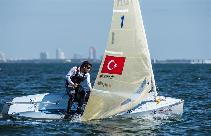 Cem Gozen (TUR 1) on day 5 at ISAF Sailing World Cup Miami photo copyright Walter Cooper / US Sailing taken at Coconut Grove Sailing Club and featuring the Finn class