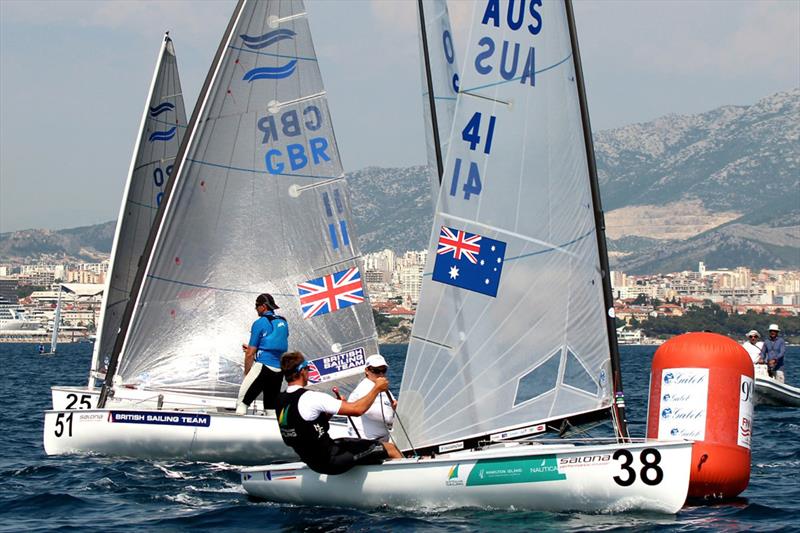 Finn Europeans Medal Race in Split photo copyright Robert Deaves taken at  and featuring the Finn class