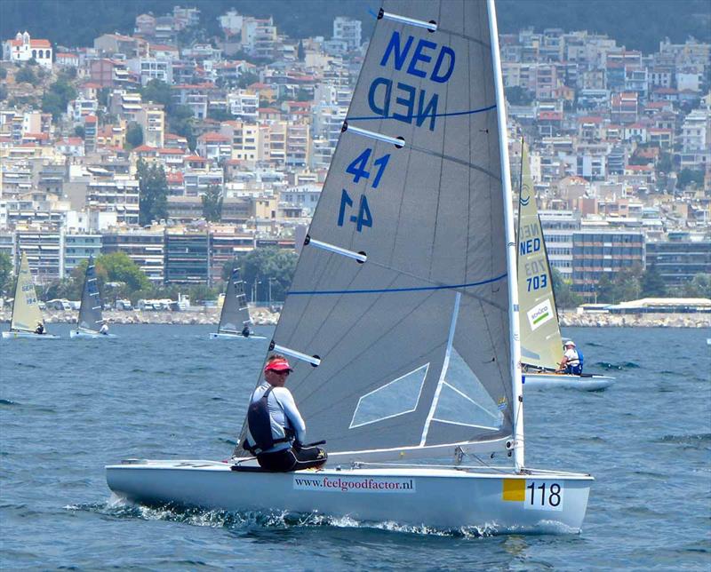 Karel van Hellemond on day 1 of the Finn World Masters at Kavala photo copyright Claire ADB taken at Nautical Club of Kavala and featuring the Finn class