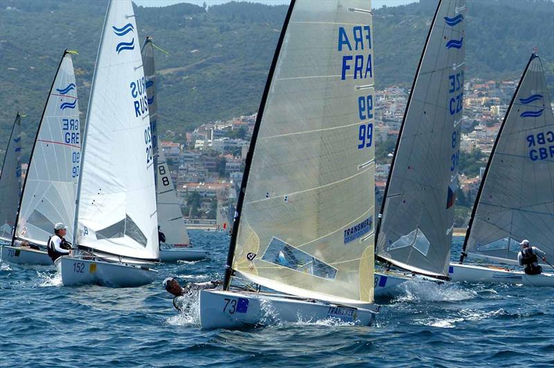 Marc Allain des Beauvais on day 2 of the Finn World Masters at Kavala photo copyright Claire ADB taken at Nautical Club of Kavala and featuring the Finn class