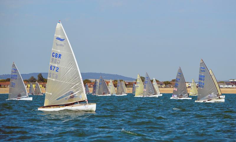 Race 1 on day 1 of the British Open Finn Nationals at Hayling Island photo copyright Richard Beasley taken at Hayling Island Sailing Club and featuring the Finn class
