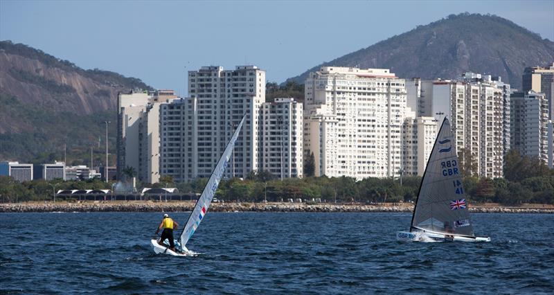 Medal race action at the Aquece Rio – International Sailing Regatta photo copyright Richard Langdon / Ocean Images taken at  and featuring the Finn class