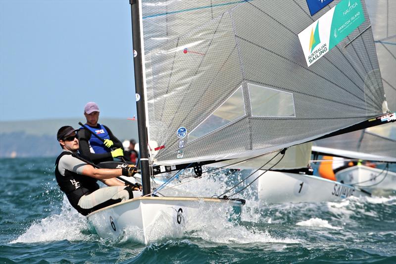 Oliver Tweddell on day 1 of the Finn Gold Cup in New Zealand photo copyright Robert Deaves taken at Takapuna Boating Club and featuring the Finn class
