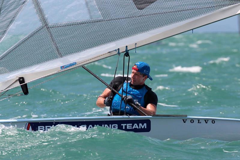 Ed Wright on day 4 of the Finn Gold Cup in New Zealand photo copyright Robert Deaves taken at Takapuna Boating Club and featuring the Finn class