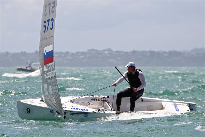 Vasilij Zbogar on day 4 of the Finn Gold Cup in New Zealand photo copyright Robert Deaves taken at Takapuna Boating Club and featuring the Finn class