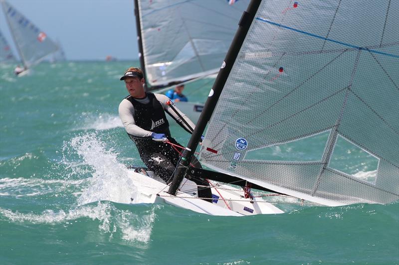 Josh Junior on day 4 of the Finn Gold Cup in New Zealand photo copyright Robert Deaves taken at Takapuna Boating Club and featuring the Finn class