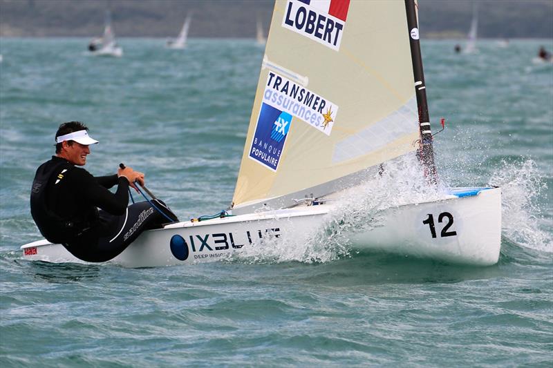 Jonathan Lobert on day 5 of the Finn Gold Cup in New Zealand photo copyright Robert Deaves taken at Takapuna Boating Club and featuring the Finn class