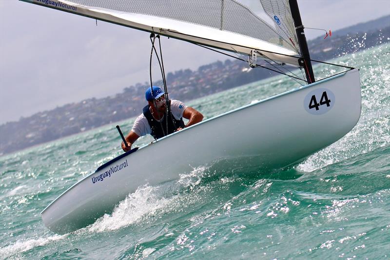 Alejandro Foglia on day 5 of the Finn Gold Cup in New Zealand photo copyright Robert Deaves taken at Takapuna Boating Club and featuring the Finn class