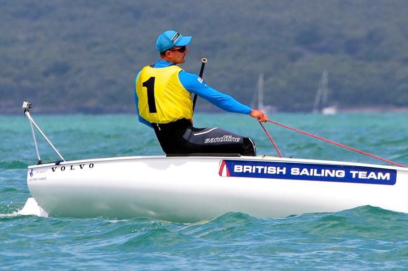 Giles Scott during the medal race in the Finn Gold Cup in New Zealand photo copyright Robert Deaves taken at Takapuna Boating Club and featuring the Finn class