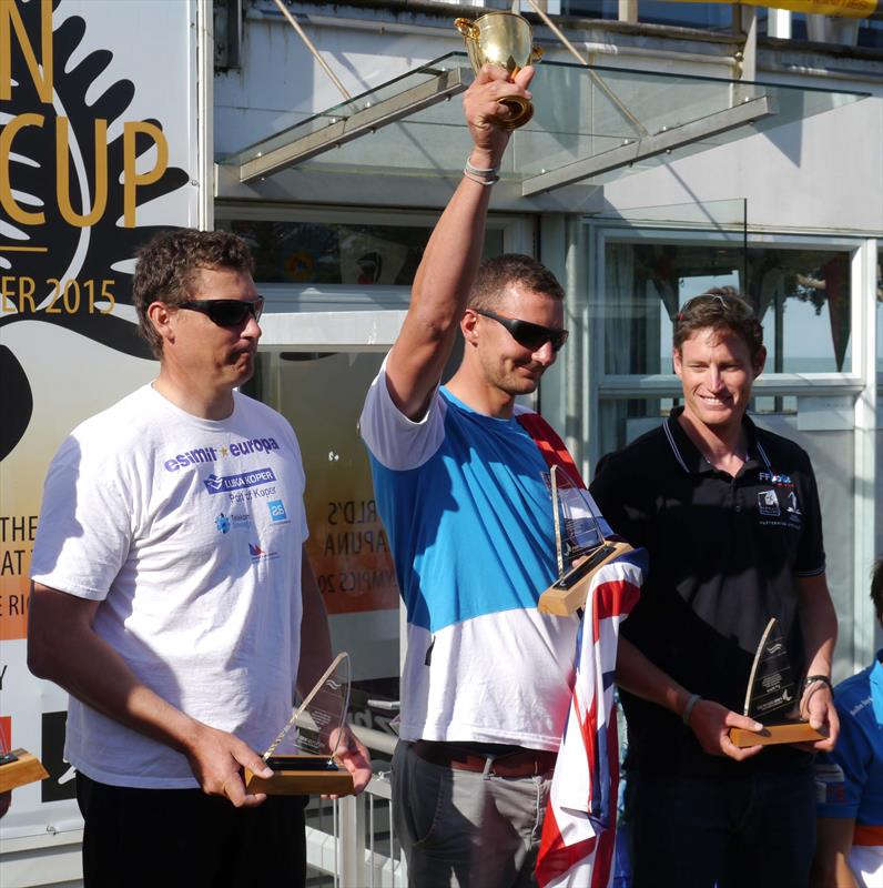 Podium at the Finn Gold Cup in New Zealand photo copyright Robert Deaves taken at Takapuna Boating Club and featuring the Finn class